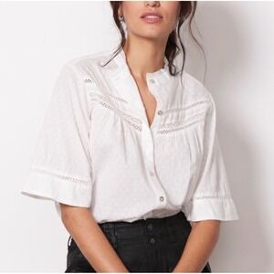 Faherty Rhoda Top Swiss Dot Lace Large White Organic Cotton Boho Blouse Cottage